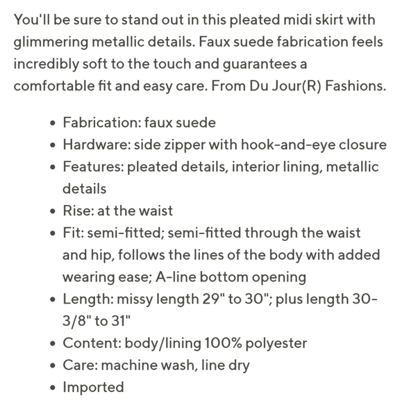 🎉9xHP🎉 ✨ NWOT Metallic Gold Faux Suede Pleated Midi Skirt - Picture 6 of 6